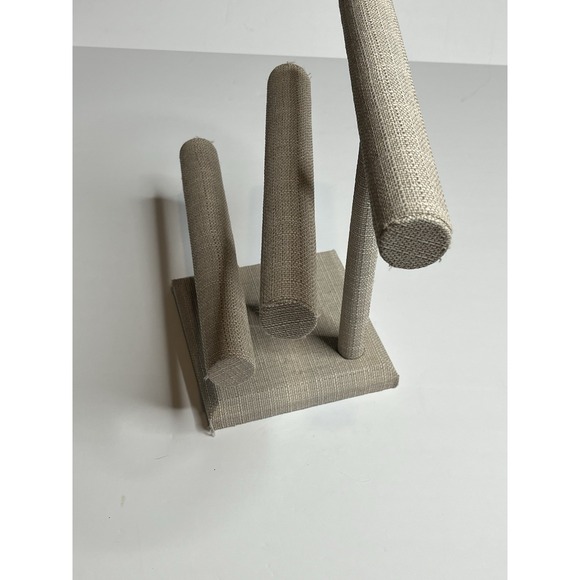 Triple Graduating T-Bar Jewelry Necklace Display Stand Beige Linen & Burlap - Picture 3 of 6